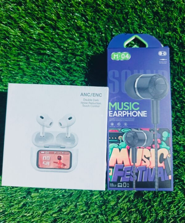 ANC/ENC Smart LED Display Earbuds + free Headphone - Image 5
